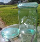 Fruit-Keeper Green Glass Jar with Glass Lid Embossed “FRUIT-KEEPER” PINT No Bail — photo 4