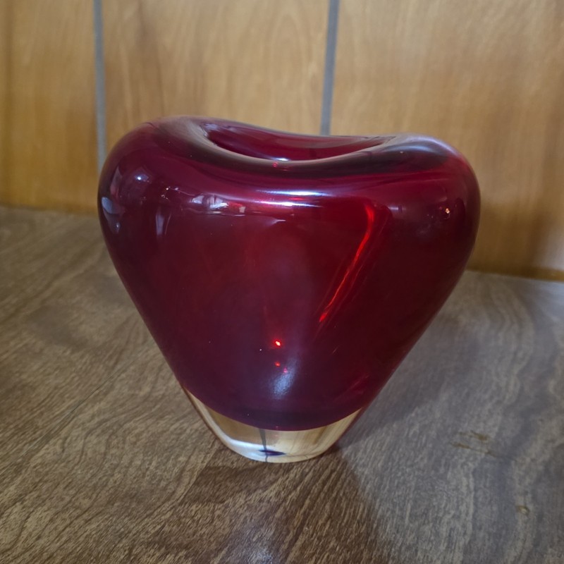 Deru Design International Red Glass Heart Shaped Vase Hand Blown Germany Vintage