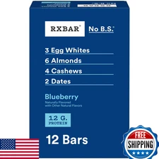 RXBAR Blueberry Protein Bars, 12 Pack, 22oz - High Protein Snack, Post-Workout