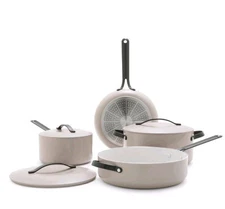 GreenPan 7PC Aluminum Set Fry Pan Stockpot Gray Ceramic Cookware Black Steel