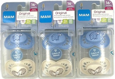 MAM Pacifiers BEAR/PORCUPINE Colors of Nature 16+ 3-pks of 2, 6 Pacifiers Ttl
