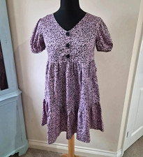 Shein Pink Floaty Dress with Black Spots Dress. Size 8-10 Button Detail