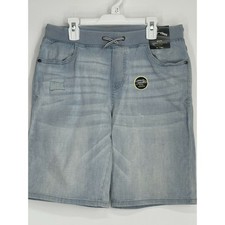 Boy's Art Class Lt Blue Denim Drawstring Shorts Size XL 16 Distressed New