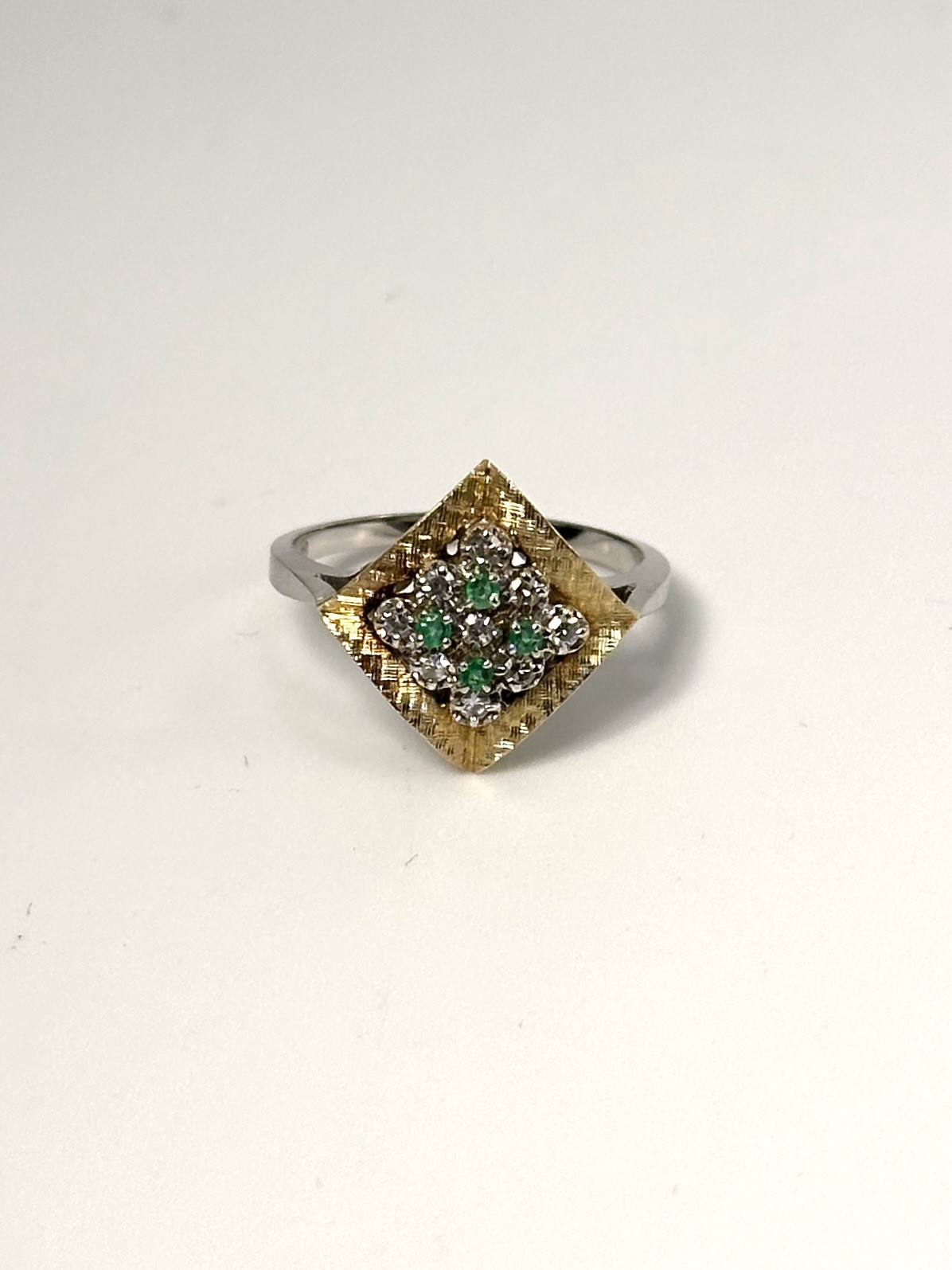 Vintage Solid 14K Two-Tone Square-Shape Ring & Em… - image 4