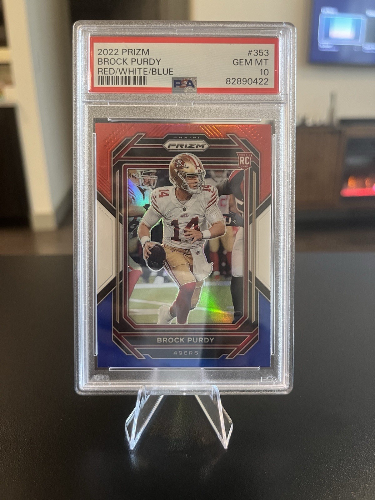 2022 Panini Prizm Rookies Brock Purdy #353 Red White Blue Prizm (RC) PSA 10