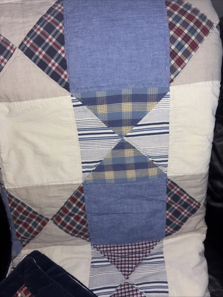 КРАСИВЫЙ СИНИЙ ДЖИНСОВОЙ ТКАНИ ТЕМНО-БЕЛЫЙ КРАСНЫЙ СЕРЫЙ КЛЕТКУ ПОЛОСКИ КАБИНЫ ЛОСКУТНОЕ ОДЕЯЛО КОМПЛЕКТ - Изображение 2 из 4