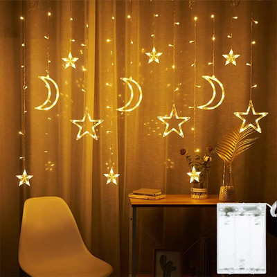 I 3.5M LED Star Moon Curtain String Lights Christmas Wedding Window Decoration