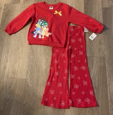 NWT Bluey Girl's Size 5T Red Flared Legged 2 Pc Outfit With Sweatshirt