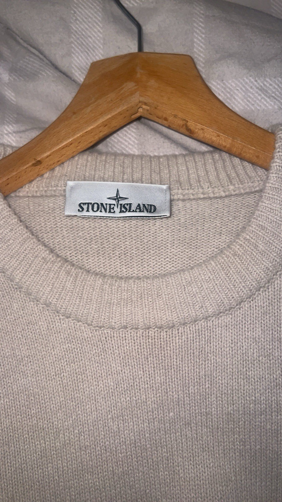Stone Island Cotton Tight-Knit Beige Jumper Men's M Crew Neck Logo Patch image 5