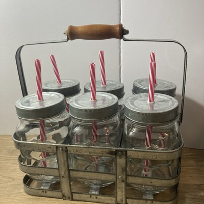 Better Homes & Gardens 6 Ball Mason Jars, Lids, Straws, Galvanized Caddy