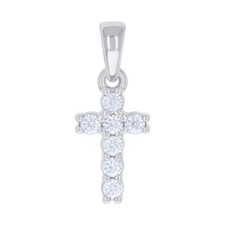 925 Sterling Silver Round Cut Moissanite Charm Mini Prong Cross Pendant 1/4 CT