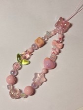 Handmade Phone Charm Pink Tulip Beaded Puppy Keychain Trendy Gift for Girl