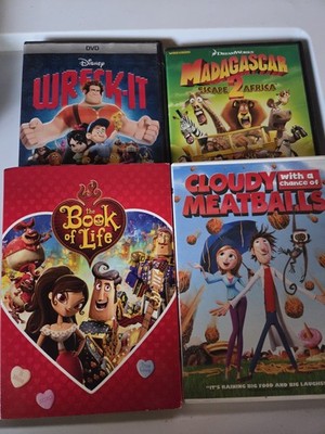 DVD Lot of 4: Wreck-It Ralph, Madagascar 2, Cloudy Meatballs, Book of Life