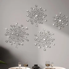 4 Pcs Metal Wall Decor Bling Crystal Wall Art Cast Iron Rhinestones Sunburst ...