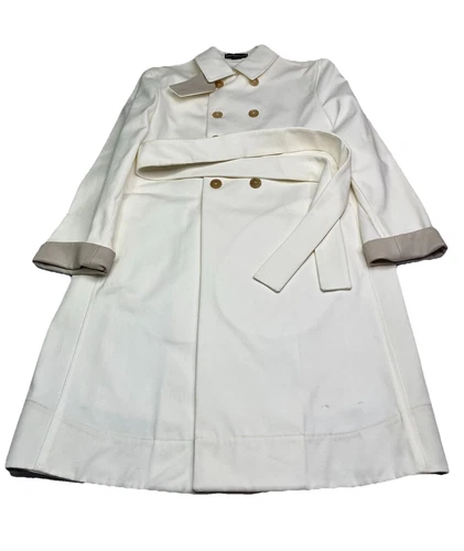 OFF WHITE Trench coat donna John Bartlett taglia L Italia bianco sporco doppiopetto bordo pelle