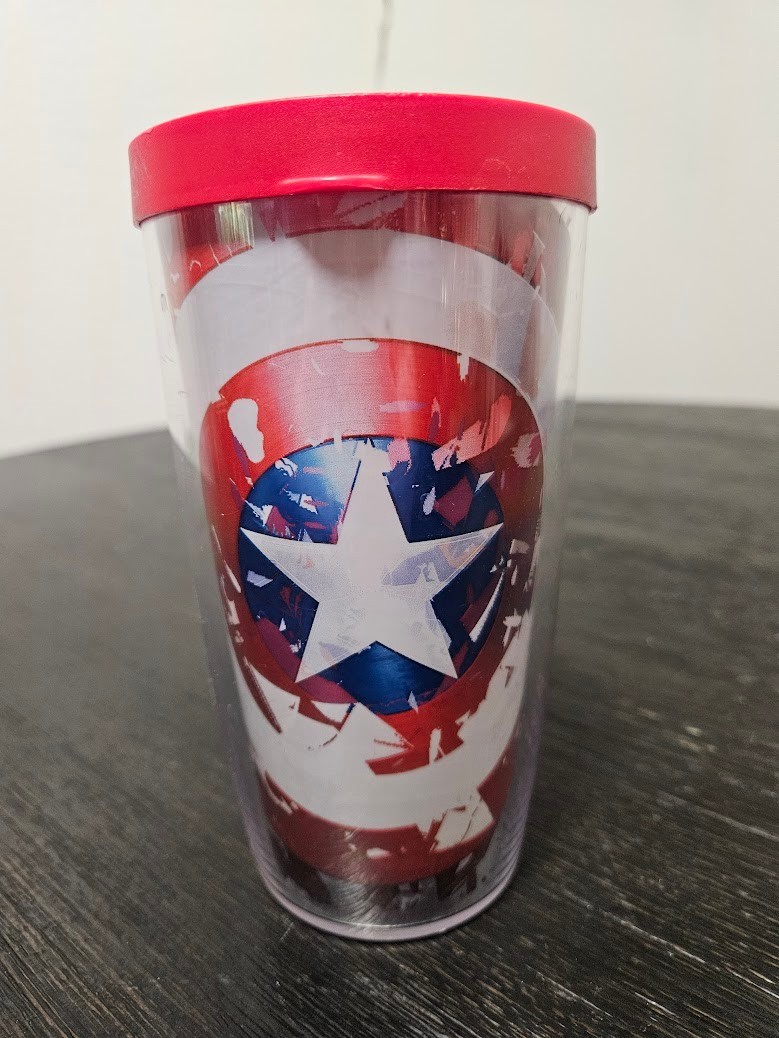 Tervis 16 oz Tumbler Captain America The Winter Soldies with Red Lid, Used