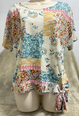 みい Misia Women's Paisley Print Short Sleeve Blouse Size M Side Tie