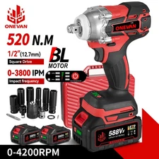 Cordless Electric Impact Wrench Driver Gun 1/2'' with 2x Battery Case Brushless 