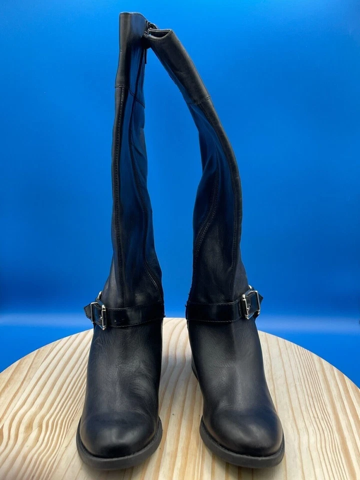 Bota alta International Concepts Fedee para mujer talla 5M cuero negro hasta la rodilla Foto 2 de 4