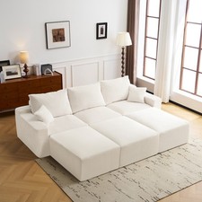 110" L-Shaped Sectional Couch Corduroy Cloud Chaise No Assembly