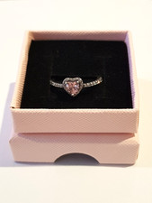 sterling silver 925 elevated pink heart ring size 58