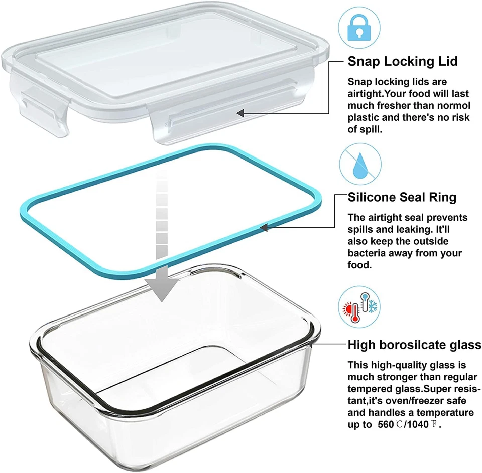 18 Piece Glass Food Storage Containers with Lids, Glass Meal Prep Containers, Fo - Image 4 of 4