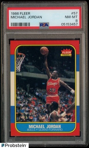1986 Fleer MICHAEL JORDAN Rookie Card # 57 1986-87 RC HOF PSA 8 NM-MT