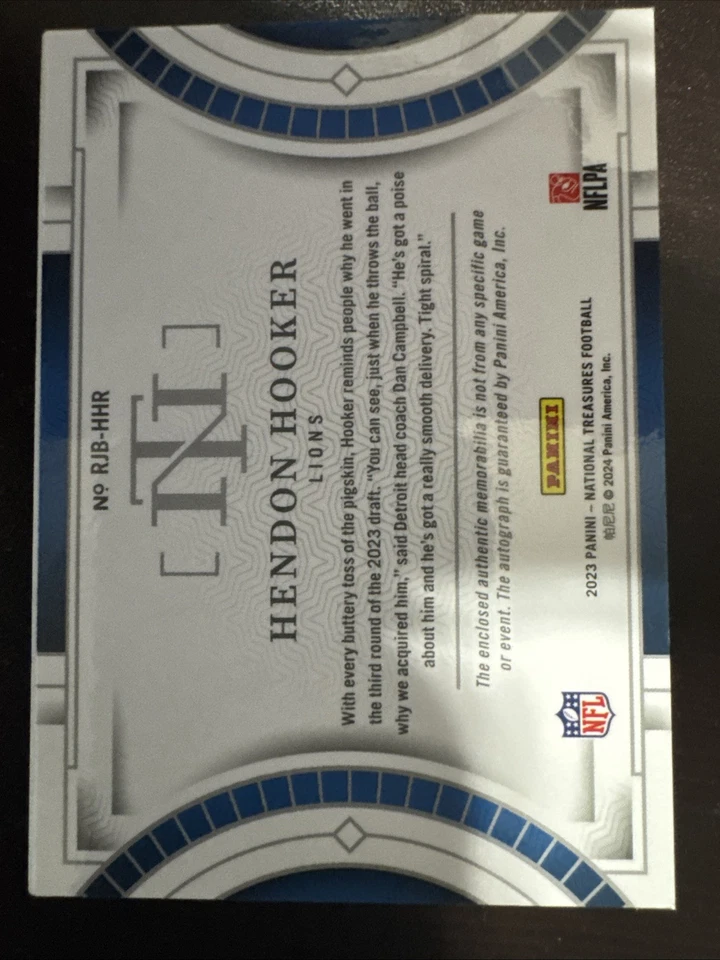 Hendon Hooker 2023 Panini National Treasures Rookie Jumbo Patch Auto Booklet /99 - Image 4 of 4