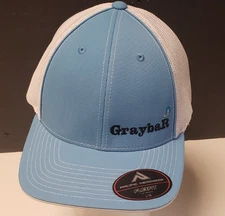Gray Bar Fitted Trucker Hat Blue One Size Mesh Back Embroidered Flexfit Yupoong