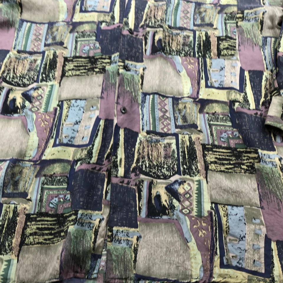 Camisa masculina Robert Stock XL multicolorida 100% seda abstrata geométrica botão para cima - Imagem 3 de 4