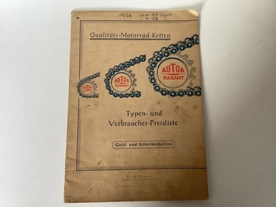 Autok-Rasant Katalog/Preisliste Motorradketten original 1956 deutsch 16-seitig !