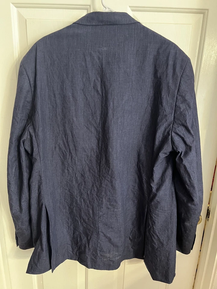CHAQUETA DEPORTIVA BLAZER DE LINO TEJIDO DE LUJO de diseñador ALAN FLUSSER, talla 48L azul marino Foto 2 de 4