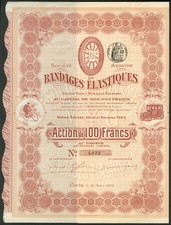 France: Soci&eacute;t&eacute; Anonyme de Bandages &Eacute;lastiques, 100 franc share, Paris 1908