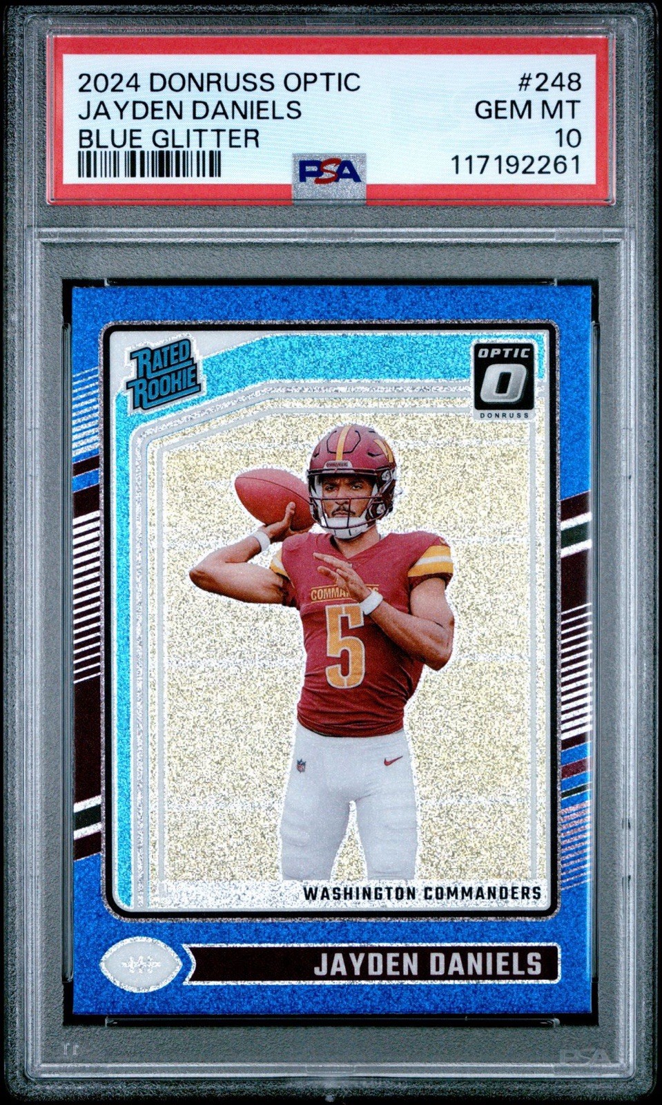 2024 PANINI DONRUSS OPTIC BLUE GLITTER #248 JAYDEN DANIELS ROOKIE RC PSA 10
