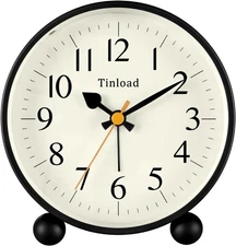 4.5" Vintage Retro Analog Alarm Clock, Super Silent Non Ticking Small, Black 