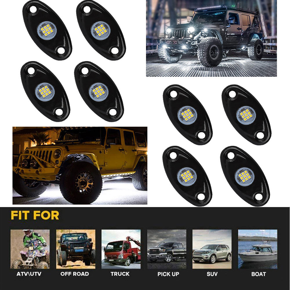 8 Pod White LED Rock Lights for Jeep Offroad Truck ATV UTV Underbody Wheel Light