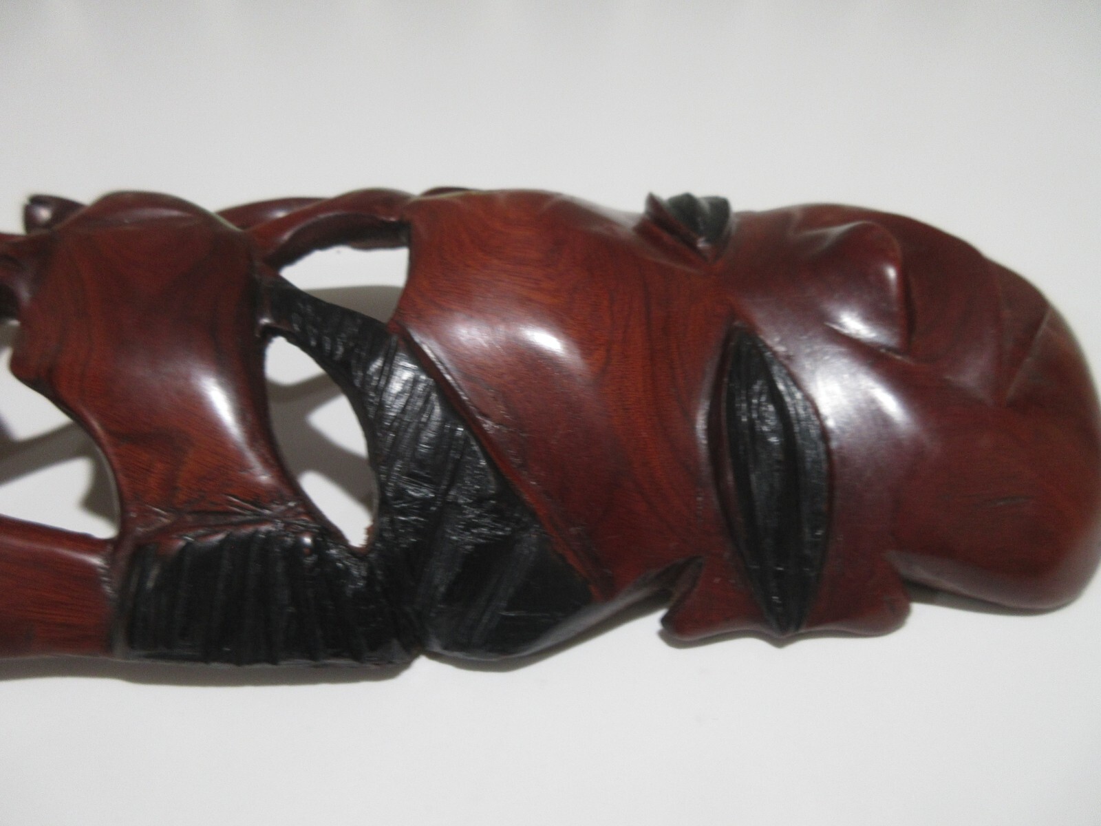 16" Hand Carved African Tribal Mask Ebony Wood Eagle Hunting Fish Snake Original