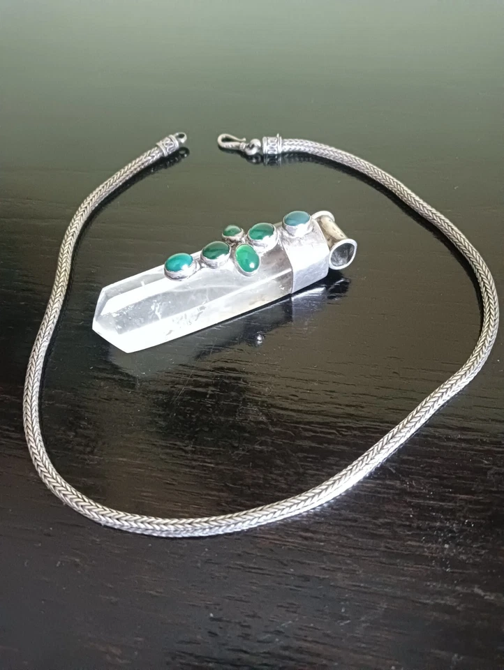 Collana in bagno d'argento con pendente a punta in cristallo di quarzo-vintage - Immagine 2 di 4