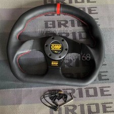 Omp 13inch Leather Steering Wheel D-shaped Steering Wheel Red Line-320mm Omp 13inch Leather Steering Wheel D-shaped Steering Wheel Red Line-320mm