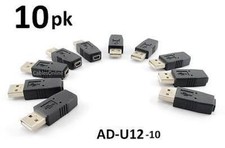 10-PACK USB 2.0 Mini-B 5 Pin Female to USB A-Type Male Converter Adapter, AD-U12