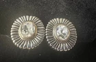 Vintage Silver and Rhinestone Clip-On Earrings, Retro Costume Jewelry