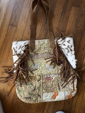 Sundance Fringe Tapestry Tote, Muche Muchette, Suede, Cowhide New