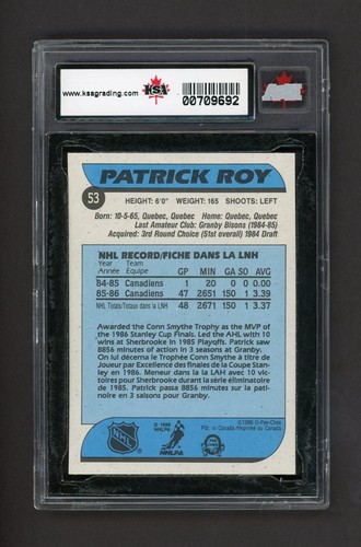 1986-87 OPC O-PEE-CHEE # 53 PATRICK ROY RC KSA 8.5 - Picture 2 of 2