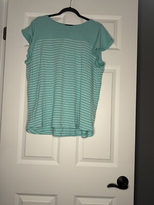 Staccato Short Flutter Sleeve Top Xl Mint White Stripe