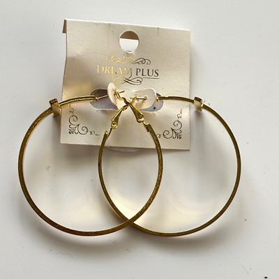 Dream Plus Womens Large Gold Tone Hoop Cross Earrings Post Style 2'' Diameter