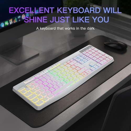 Gaming Tastatur Kabellos Leise QWERTZ Beleuchtet Ergonomisch Wasserdicht C326 - Bild 6 von 8