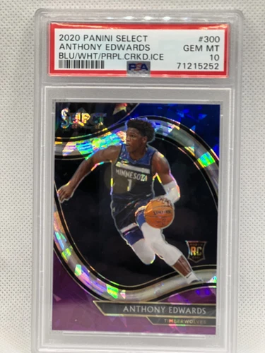 2020 PANINI SELECT | BLUE/WHITE/PURPLE CRACKED ICE ANTHONY EDWARDS 300 RC PSA 10