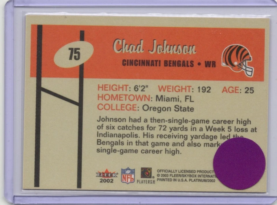2002 Fleer Platinum - Chad Johnson #75 - Image 2 of 2