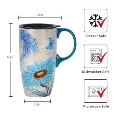 Ceramic Mug Travel Coffee Cup with Lid and Handle for Home & Office 17oz  Porc... | eBay