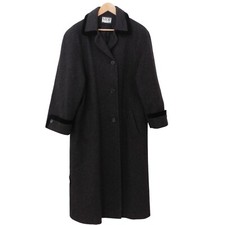 Vtg Mdp Mario De Pinto Gray 100% Wool Coat Black Velvet Trim Long Overcoat Large
